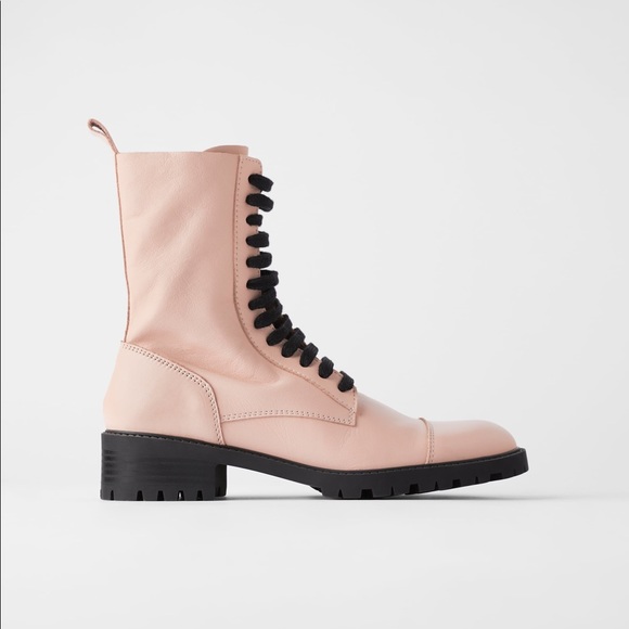 Zara TRF laced leather ankle boots soft pastel pink NWT - Picture 3 of 8